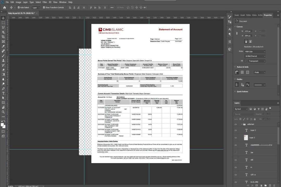 Modèle Word et PDF de relevé de compte de la Banque islamique CIMB de Malaisie template Modèle Word et PDF de relevé de compte de la Banque islamique CIMB de Malaisie template